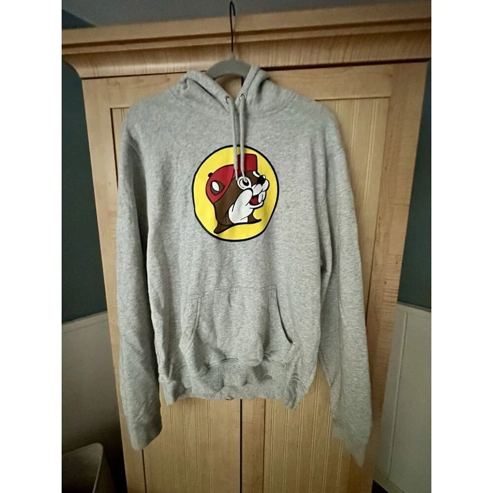 Buc-ee's Logo Graphic Pullover Hoodie Men Slim Fit Medium Gray - Picture 4 of 4